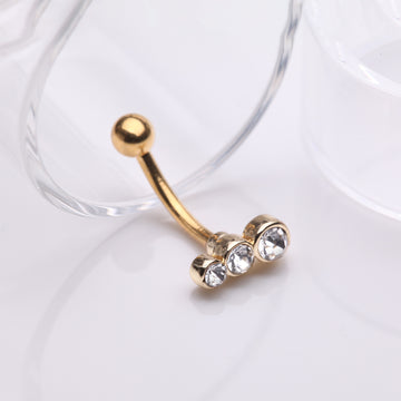 Detail View 1 of Golden Cascading Lined Gem Sparkle Curved Barbell-Clear Gem